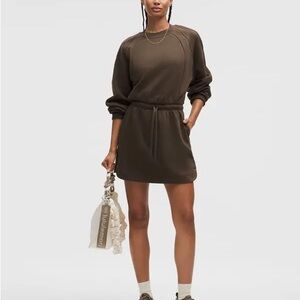 Scuba cinch waist mini dress olive brown color xs